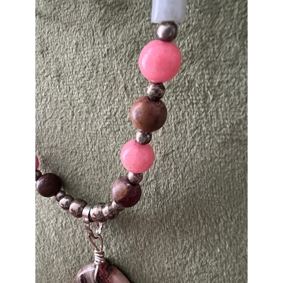 Handmade Gemstone Necklace Teardrop Jasper Stone Pendant Multicolor Beads Boho - Picture 4 of 6